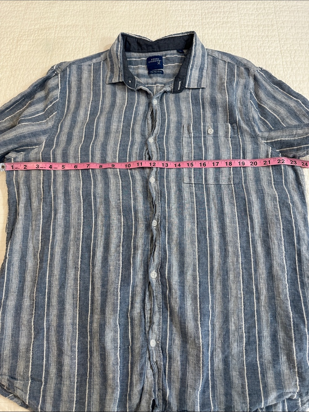 Essex Crossing Washable linen XLCasual Blue Striped Short Sleeve Button-Up Shirt - Picture 3 of 4